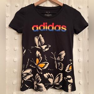 Farm Rio for Adidas Black Tee with Multicolor Logo and Butterfly Print